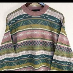 総柄ニット 柄ニット 立体 L 個性的 アクリル＆ウール L