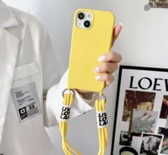 iPhone13miniケース　ショルダー付きiPhoneケース　紐付　イエロー