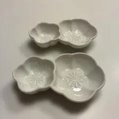 花型陶器小皿 2個セット ホワイト