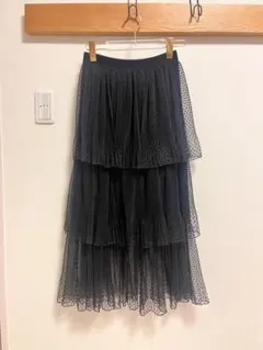 ZARA ドット柄 ティアード ロングスカート ブラックのサムネイル