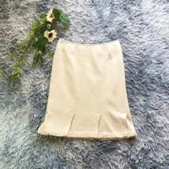 BURBERRY【44/L】ウール/カシミヤ混 フレアスカート ベージュ 英国調