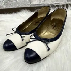 イヴサンローラン レザーヒールパンプス フラット革靴 ホワイト 36 1/2