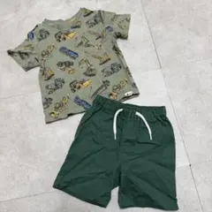 乗り物半袖Tシャツ ハーフパンツセット まとめ売り グリーンカーキ