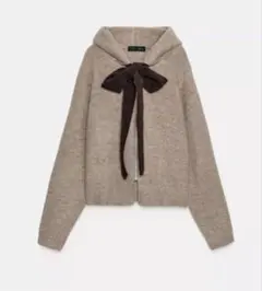 ZARAフード付きタイベルトニットカーディガン　リボン　パーカー　フーディ