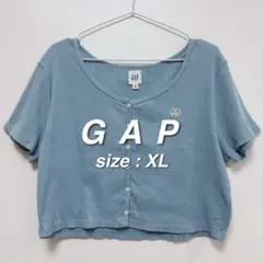 GAP ギャップ リブクロップドTシャツ XL 水色 ボタン 半袖カーディガンのサムネイル