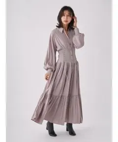 美品♪フレイアイディ◆ウエストリブドルマンシャツワンピース　レースアップ　とろみ