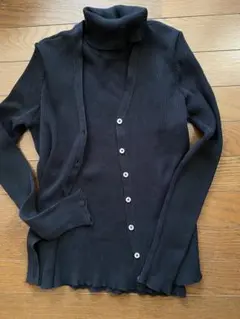 ラルフローレンブラックリブ編みアンサンブルカーディガン