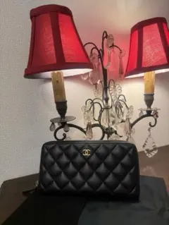 CHANEL ブラック キルティング マトラッセラウンドジップ長財布カーフ