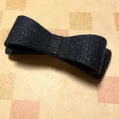 ダークブルー リボン バレッタ