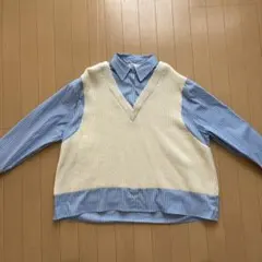 ZARA Vネックニットレイヤードシャツ