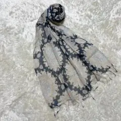 【美品】インド製 綿100% 大判ストール ショール ネイビー エスニック柄