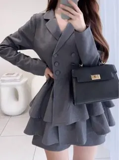 GRLティアードフリルダブルジャケット×ショートパンツセットアップtu1884