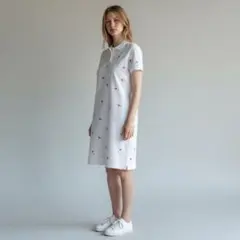 【美品】ポロラルフローレン 花柄 総柄刺繍 ポロワンピース 白 M カノコ