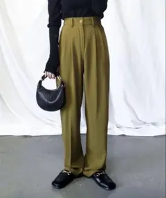 me+em select 太ベルトハイウエストカラータックスラックス