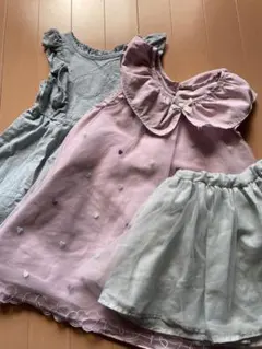 【110】女の子 まとめ売り 3点 フリル チュール ワンピース くすみカラー