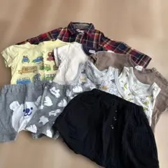 半袖 ネルシャツ チェックシャツ 半ズボン 70 80 9点セット