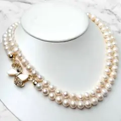 新品未使用✨本真珠 パールネックレス 蝶モチーフ 2way 8mm 85cm