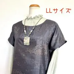 着物リメイクNo.3235 ★LLサイズ★ 大島紬のフレンチスリーブチュニック