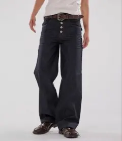 メンズ ワイドデニムパンツ インディゴ ボタンフライ - メルカリ