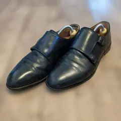 黒レザー ダブルモンクストラップシューズ