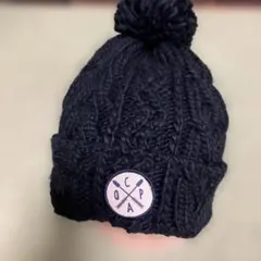 オーシャンパシフィック　スノボ　OCPAロゴ付きブラックケーブル編みニット帽