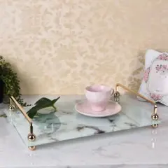 大理石柄ガラストレイ ホワイト