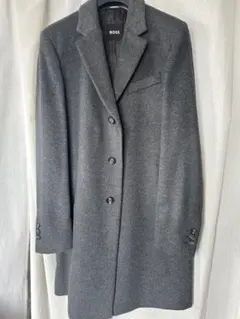 【カシミヤ混】　チェスターコート　裏地ロゴ総柄　メンズＬサイズ