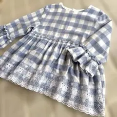 BeBeべべ 水色チェック柄フリル袖ブラウス 150サイズ Noeilノイユ