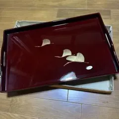 漆器 盆 鶴蒔絵 溜塗 長角盆のサムネイル