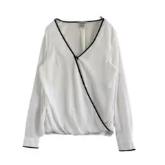 【H&M】バイカラー カシュクールブラウス Vネック くるみボタン長袖 白黒 Mのサムネイル