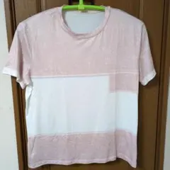 ピンク ホワイト 切替 半袖Tシャツ