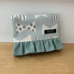 フリル移動ポケット☆ナチュラルりぼん☆ブルー☆ハンドメイド☆女の子