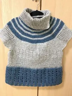 創作手編みニット　襟付きチュニックベスト