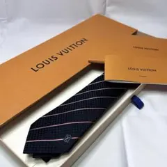 美品☆箱付☆ルイヴィトン☆ネクタイ☆ネイビー☆ストライプ柄☆ダミエ☆631