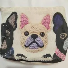 フレンチブルドッグ 刺繍 コーデュロイ ポーチ