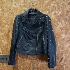 ZARAスタッズ付きスカル刺繍レザーライダースジャケット ロック R
