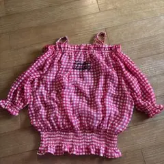 Lovetoxic赤と白のチェック柄オフショルダートップス
