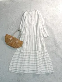 ザラ マルチストライプ リップル ティアード ロング ワンピース M