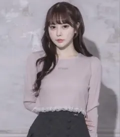 pium ピウム レースフリルストーンロゴカットソー