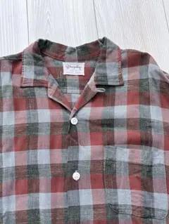 50s 60s コットン　(レーヨン混？) チェック　ビンテージ　 開襟シャツ