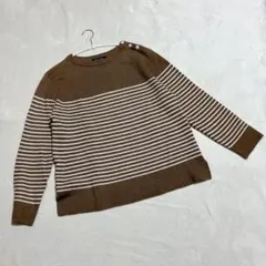 エメルミュー ＊ ニット セーター ボーダー ボタン (F) 茶色 長袖のサムネイル