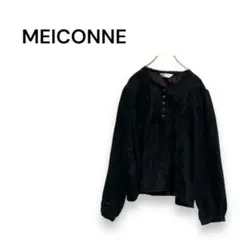 【メイコン】ブラウス　長袖　ノーカラー　スウェード生地　L 黒