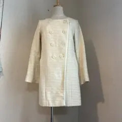 ナチュラルビューティーベーシック　アイボリー ノーカラーロングジャケットM