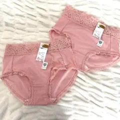 新品 レディース ショーツ パンツ レース 股上深め ピンク 大きいサイズ 2枚