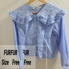 【美品✡️】FURFUR ストライプクロップドシャツ 水色　ブルー　フリー　切替