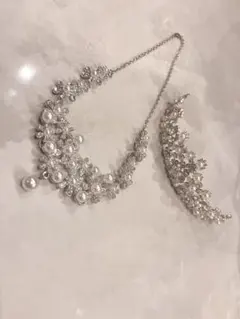 イミテーションパールとクリスタル　ブライダル　アクセサリーセット