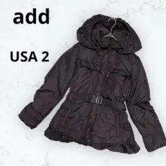 ＊add＊ダウンジャケット フード着脱可 ベルト付 ブラウン USA2 アウター