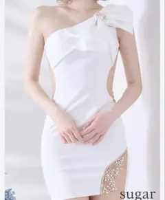 ホワイト ワンショルダーフリルドレス