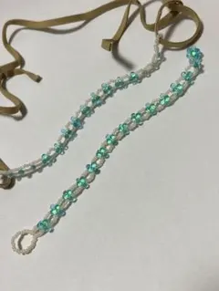 花モチーフの青緑ビーズチョーカー＆ブレスレット