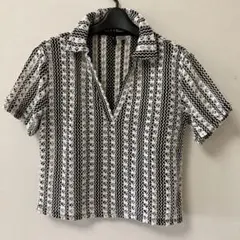 H&M 半袖 ポロシャツ モノトーン 透かし編みのサムネイル
